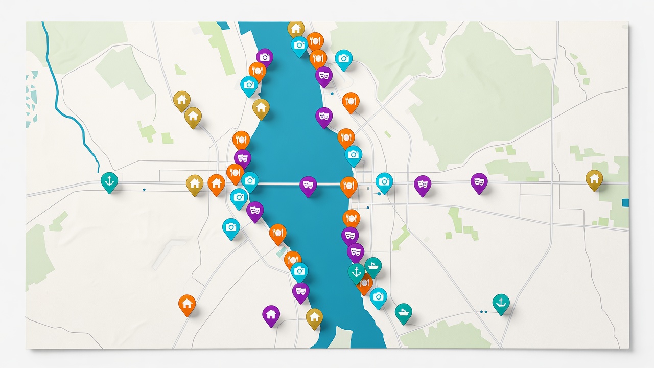 Interactive Branson map — stays, restaurants, shows, and live cams