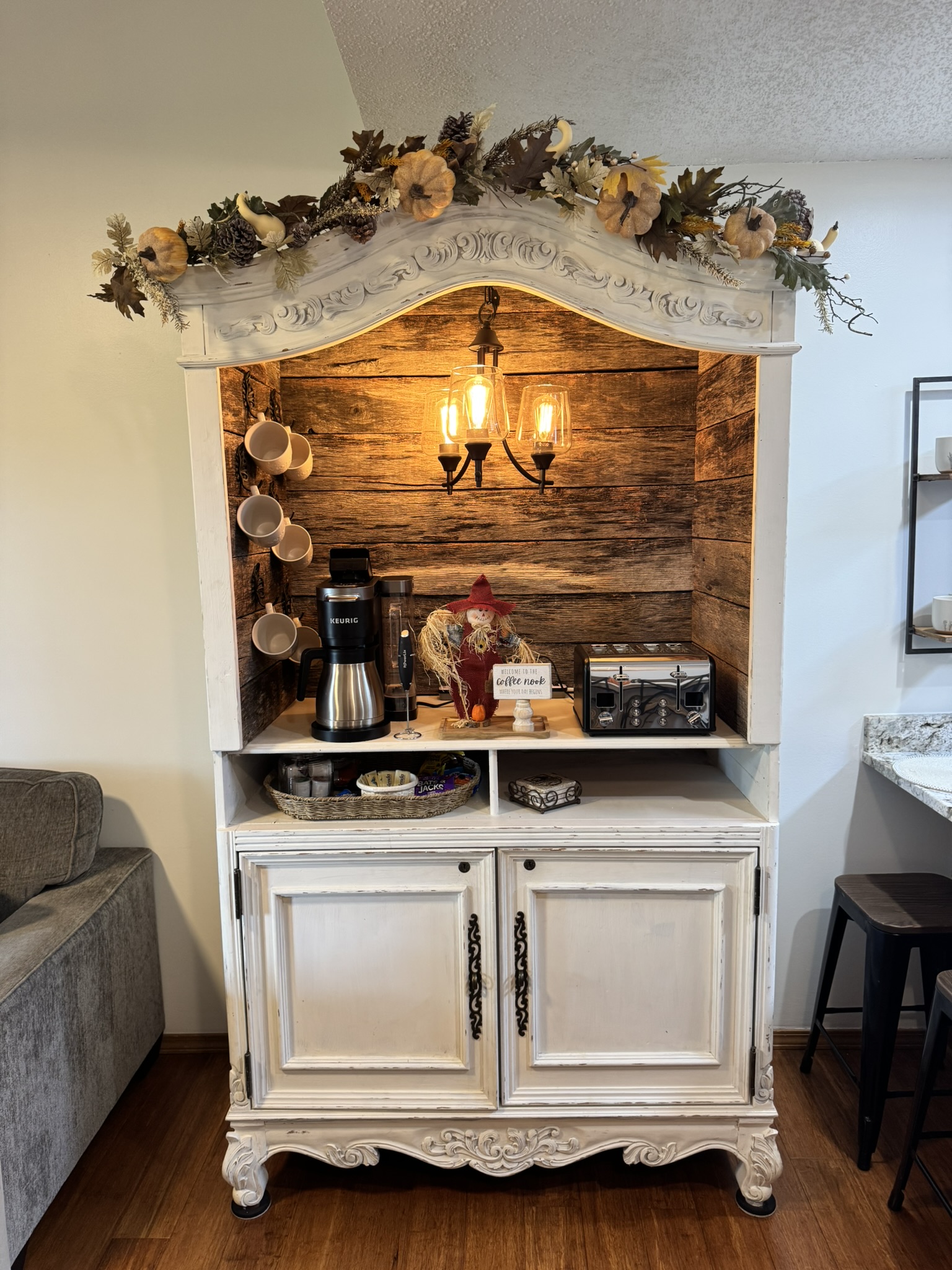 Coffee nook with fall garland