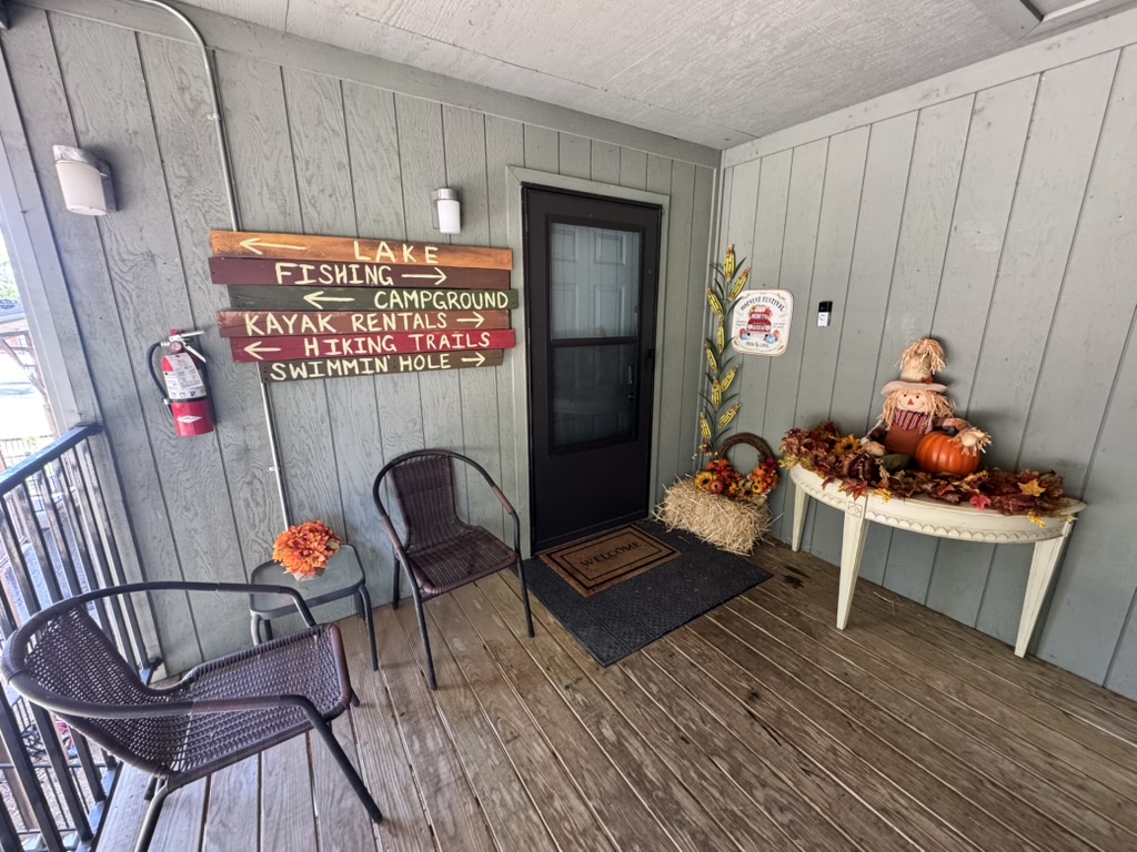 Penthouse porch dressed for fall — real Summers Vacations property