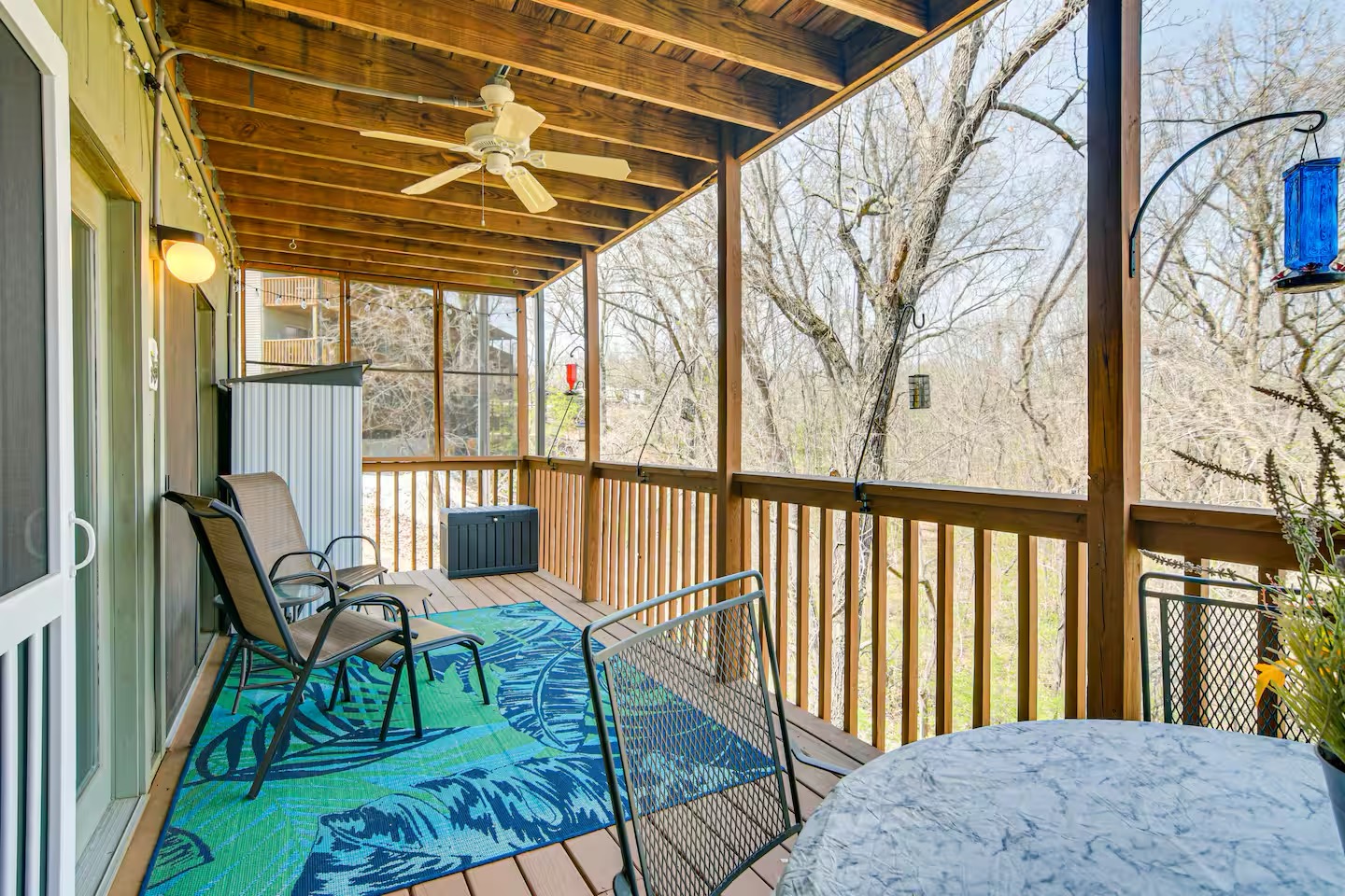 Family porch with turquoise chairs